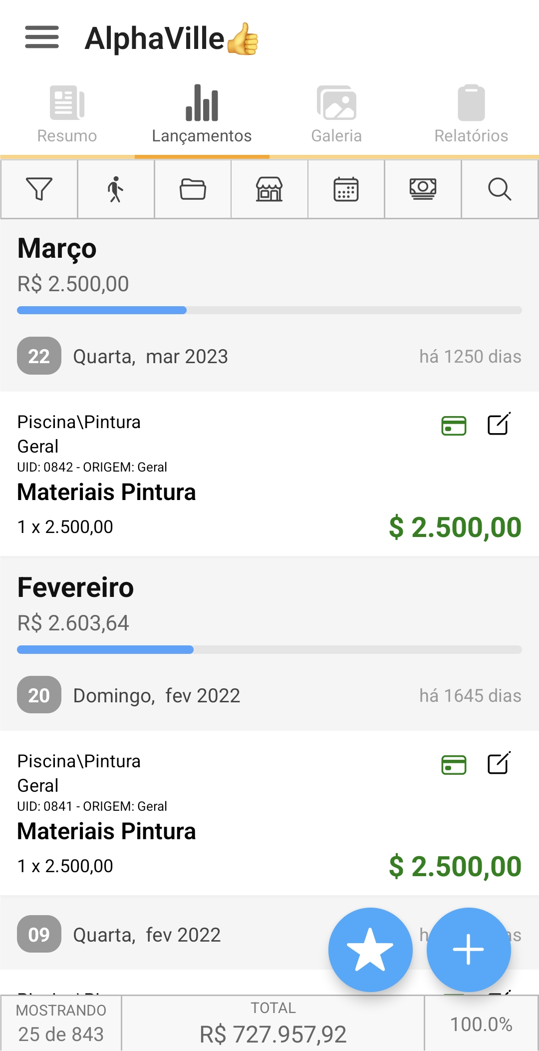 Tela interna do aplicativo Segue Obra