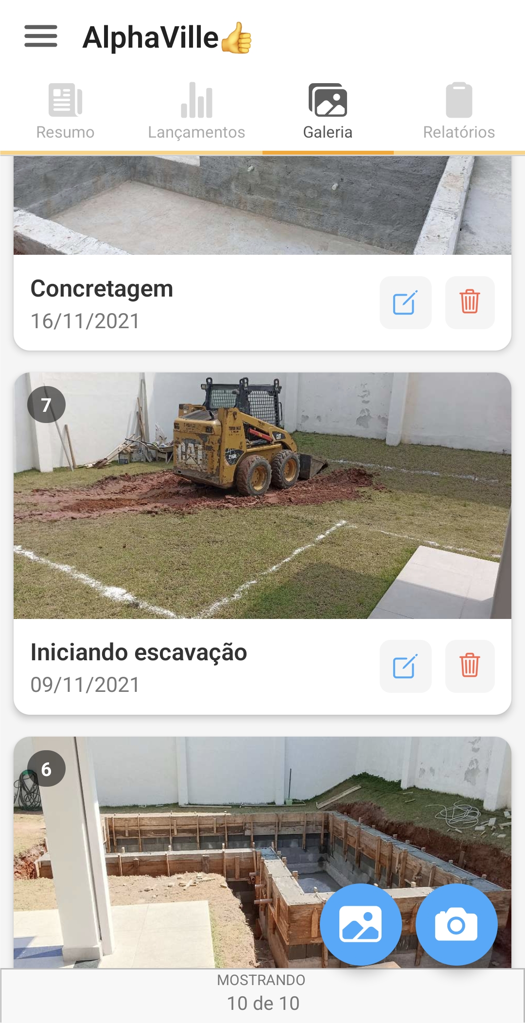Tela interna do aplicativo Segue Obra